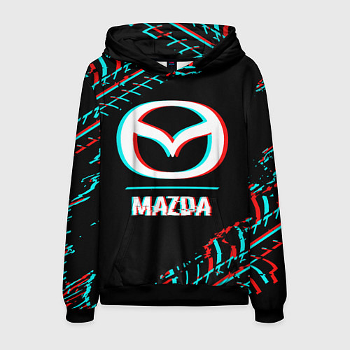 Мужская толстовка Значок Mazda в стиле glitch на темном фоне / 3D-Черный – фото 1