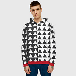 Толстовка-худи мужская Черно-белые треугольники паттерн, цвет: 3D-красный — фото 2