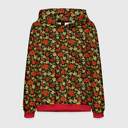 Толстовка-худи мужская Хохлома - красные ягоды, цвет: 3D-красный