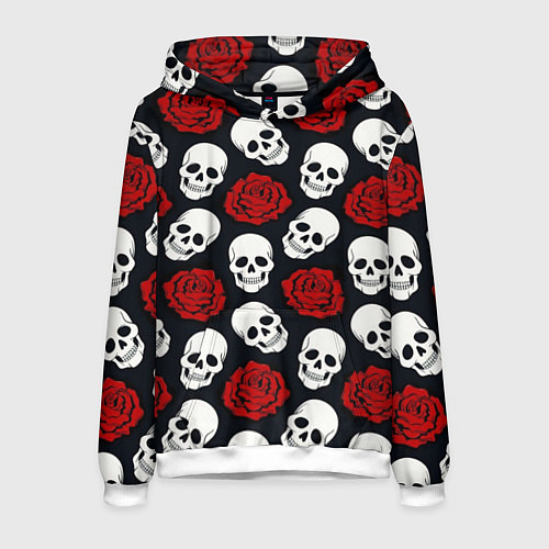Мужская толстовка Весёлые черепки и розы / 3D-Белый – фото 1