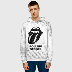 Толстовка-худи мужская Rolling Stones с потертостями на светлом фоне, цвет: 3D-белый — фото 2