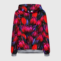 Толстовка-худи мужская Тюльпаны - поле красных цветов, цвет: 3D-меланж