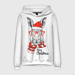 Толстовка-худи мужская Santa Rabbit Merry Christmas!, цвет: 3D-белый