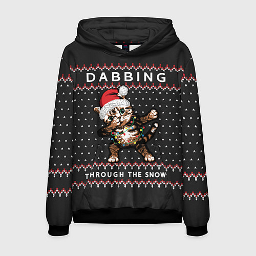Мужская толстовка Dabbing, through the snow, cat / 3D-Черный – фото 1