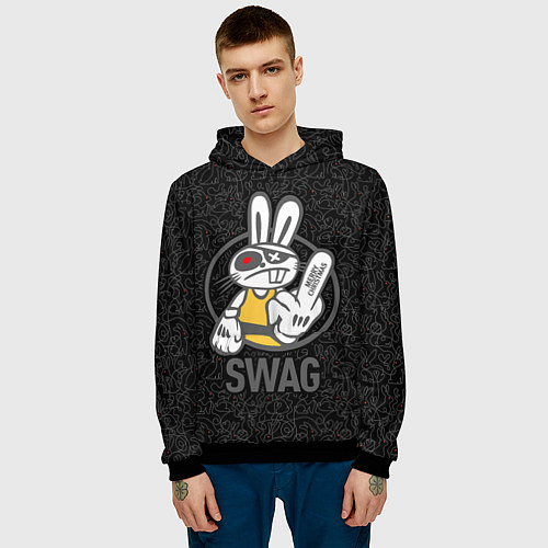 Мужская толстовка SWAG, bad rabbit, merry Christmas / 3D-Черный – фото 3