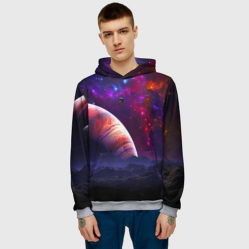 Мужская толстовка Бесконечное космическое пространство - Планета / 3D-Меланж – фото 3