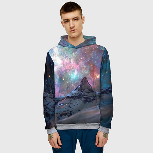 Мужская толстовка Снежная вершина и бесконечное космическое простран / 3D-Меланж – фото 3