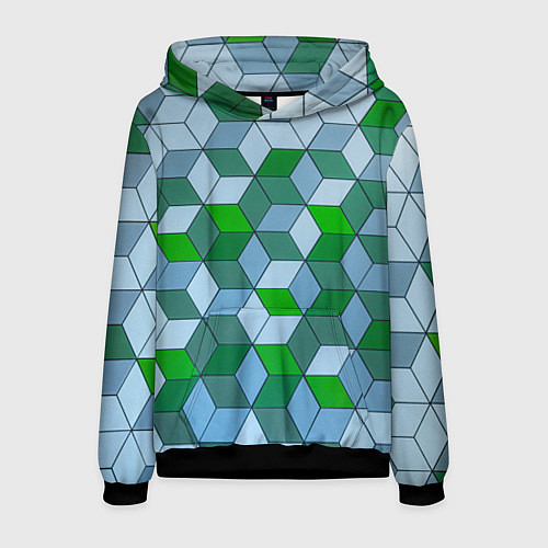 Мужская толстовка Зелёные и серые абстрактные кубы с оптической иллю / 3D-Черный – фото 1