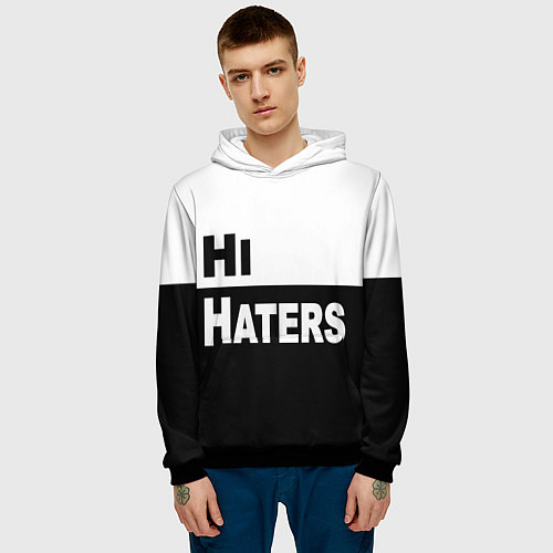 Мужская толстовка Hi haters - Bye haters / 3D-Черный – фото 3