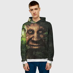 Толстовка-худи мужская Дерево с лицом мем Мудрое дерево, цвет: 3D-белый — фото 2