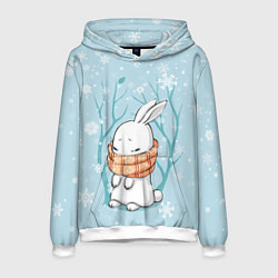 Толстовка-худи мужская Кролик в снеженом лесу, цвет: 3D-белый