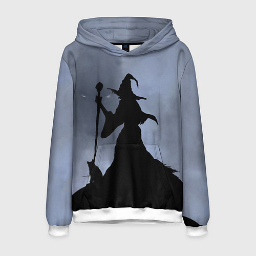 Мужская толстовка Halloween - силуэт ведьмы с котом / 3D-Белый – фото 1