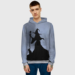 Толстовка-худи мужская Halloween - силуэт ведьмы с котом, цвет: 3D-меланж — фото 2