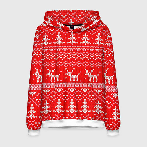 Мужская толстовка Рождественский красный свитер с оленями / 3D-Белый – фото 1