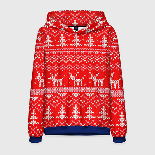 Мужская толстовка Рождественский красный свитер с оленями / 3D-Синий – фото 1