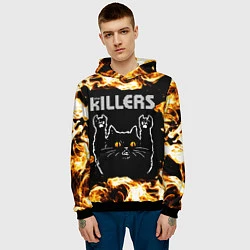 Толстовка-худи мужская The Killers рок кот и огонь, цвет: 3D-черный — фото 2