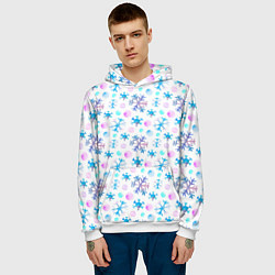 Толстовка-худи мужская Снежинки - новый год, цвет: 3D-белый — фото 2