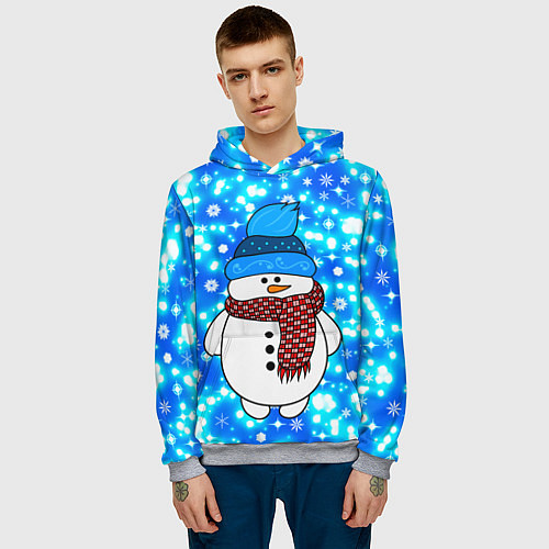 Мужская толстовка Снеговик в шапке / 3D-Меланж – фото 3