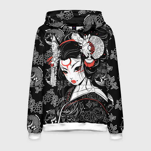Мужская толстовка Гейша - кошка / 3D-Белый – фото 1