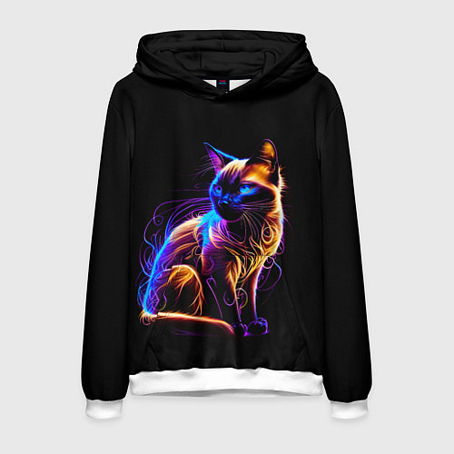 Мужская толстовка Неоновый сиамский котёнок / 3D-Белый – фото 1