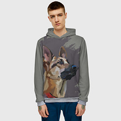 Толстовка-худи мужская Голова немецкой овчарки, цвет: 3D-меланж — фото 2
