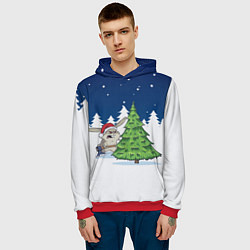 Толстовка-худи мужская Злой кролик и ёлка - 2023, цвет: 3D-красный — фото 2