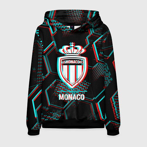 Мужская толстовка Monaco FC в стиле glitch на темном фоне / 3D-Черный – фото 1