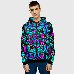 Толстовка-худи мужская Яркая цветная мандала, цвет: 3D-черный — фото 2