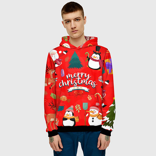 Мужская толстовка Merry christmas art / 3D-Черный – фото 3