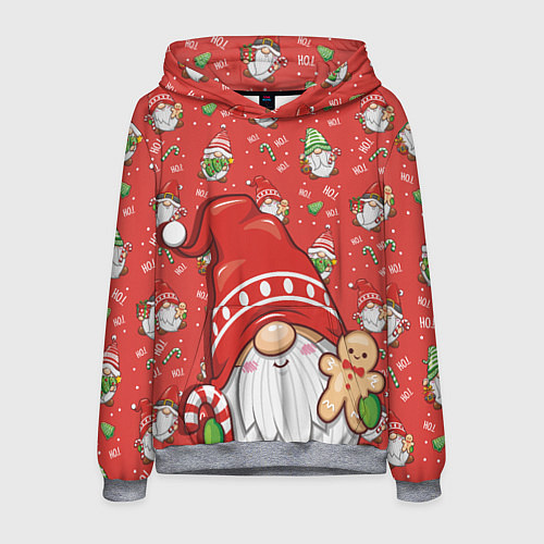 Мужская толстовка Новогодний гном с пряником / 3D-Меланж – фото 1