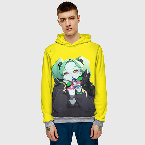 Мужская толстовка Ребекка пьет коктель - Cyberpunk / 3D-Меланж – фото 3