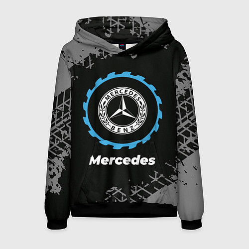 Мужская толстовка Mercedes в стиле Top Gear со следами шин на фоне / 3D-Черный – фото 1