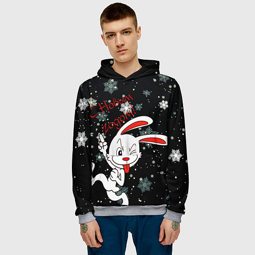 Мужская толстовка Подмигивающий кролик / 3D-Меланж – фото 3