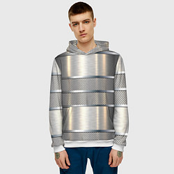 Толстовка-худи мужская Металлические полосы - текстура алюминия, цвет: 3D-белый — фото 2