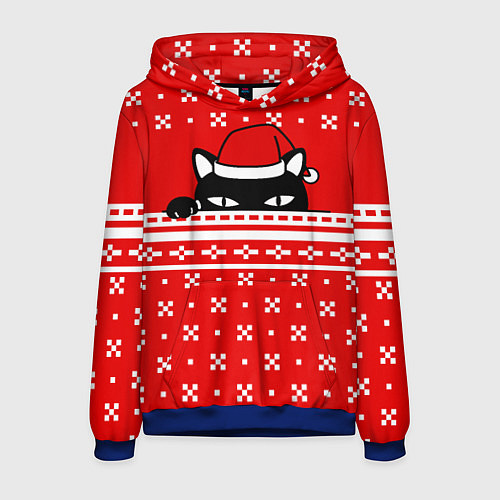 Мужская толстовка Выглядывающий котик - красный свитер / 3D-Синий – фото 1