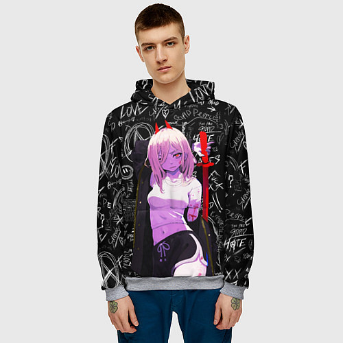 Мужская толстовка Да это же Пауэр - Человек бензопила / 3D-Меланж – фото 3