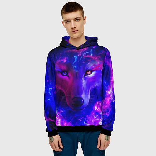 Мужская толстовка Волшебный звездный волк / 3D-Черный – фото 3