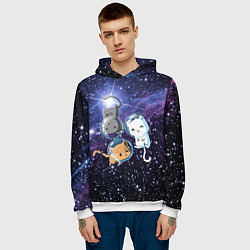 Толстовка-худи мужская Три котика в открытом космосе, цвет: 3D-белый — фото 2