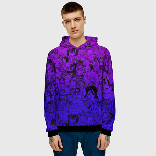 Мужская толстовка Ахегао яркий градиент / 3D-Черный – фото 3