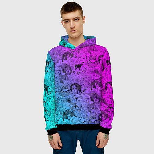 Мужская толстовка Ахегао девушки градиент / 3D-Черный – фото 3