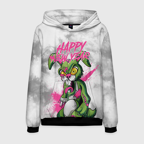 Мужская толстовка Zombie rabbit Happy new year / 3D-Черный – фото 1