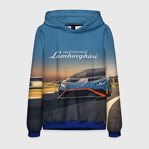 Мужская толстовка Lamborghini Huracan STO - car racing / 3D-Синий – фото 1