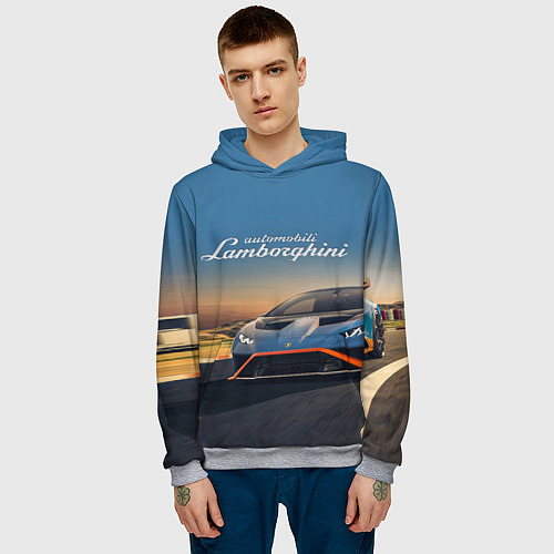 Мужская толстовка Lamborghini Huracan STO - car racing / 3D-Меланж – фото 3