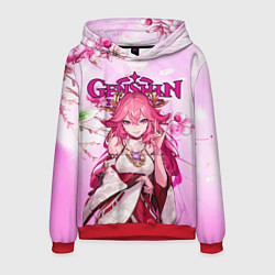 Толстовка-худи мужская Яэ Мико Геншин импакт, цвет: 3D-красный