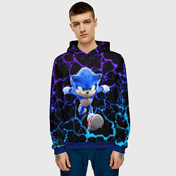 Толстовка-худи мужская Sonic неоновый мрамор, цвет: 3D-синий — фото 2