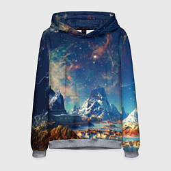 Толстовка-худи мужская Горы и бескрайний космос, цвет: 3D-меланж