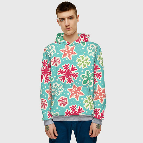 Мужская толстовка Весёлые снежинки / 3D-Меланж – фото 3