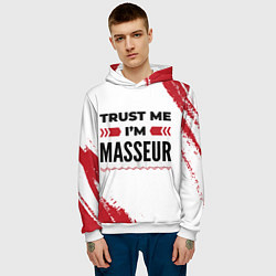 Толстовка-худи мужская Trust me Im masseur white, цвет: 3D-белый — фото 2