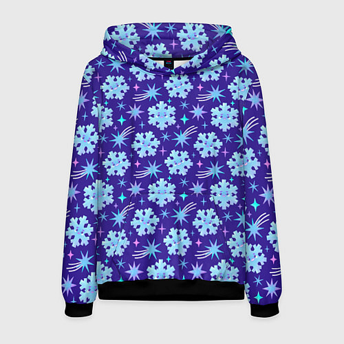 Мужская толстовка Снежинки со звездами в синем небе / 3D-Черный – фото 1