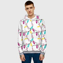 Толстовка-худи мужская Новогодняя гирлянда белая, цвет: 3D-меланж — фото 2